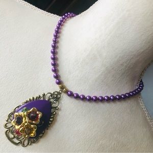 Handcrafted repurpose filigree bead cluster pendant Czech glass Pearl necklace